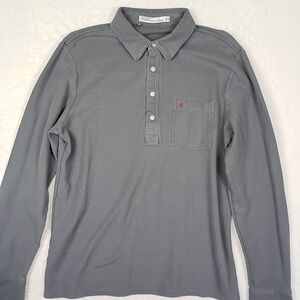 Criquet Mens Long Sleeve Players Polo Shirt Grey Slim Fit Large Pique Knit